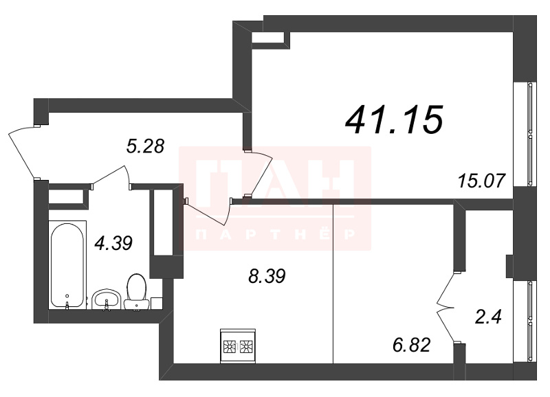 1-комнатная квартира  №318 в Neva Residence: 41.15 м², этаж 8 - купить в Санкт-Петербурге