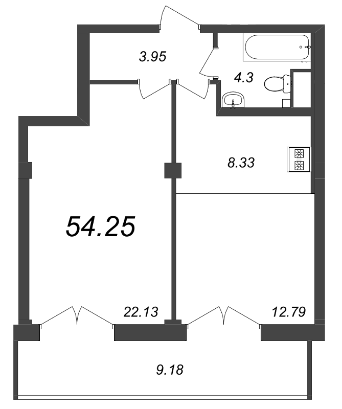 1-комнатная квартира  №36 в Маленькая Франция: 54.25 м², этаж 7 - купить в Санкт-Петербурге