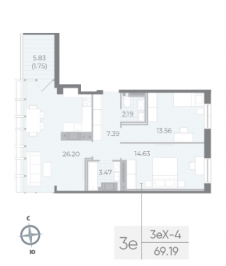 2-комнатная квартира  №177 в Neva Residence: 69.19 м², этаж 8 - купить в Санкт-Петербурге