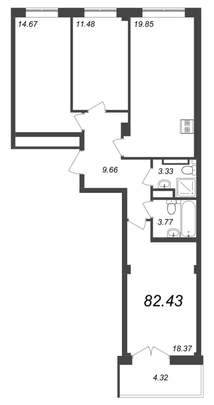 3-комнатная квартира, 82.43 м²; этаж: 8 - купить в Санкт-Петербурге