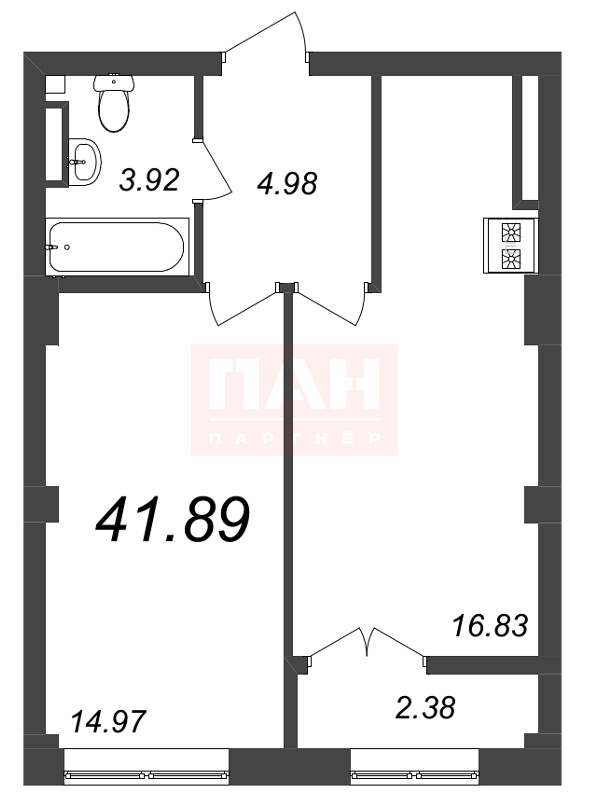 1-комнатная квартира  №199 в Neva Residence: 41.89 м², этаж 6 - купить в Санкт-Петербурге