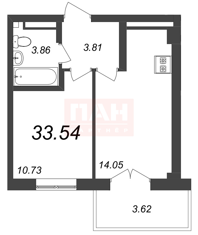 1-комнатная квартира  №52 в Neva Residence: 33.5 м², этаж 7 - купить в Санкт-Петербурге