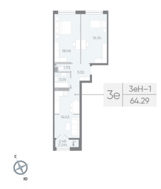 2-комнатная квартира  №35 в Neva Residence: 64.29 м², этаж 7 - купить в Санкт-Петербурге