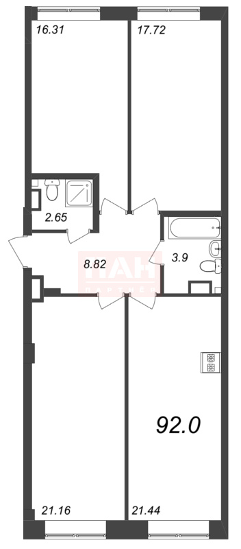 3-комнатная квартира  №260 в Neva Residence: 92 м², этаж 4 - купить в Санкт-Петербурге