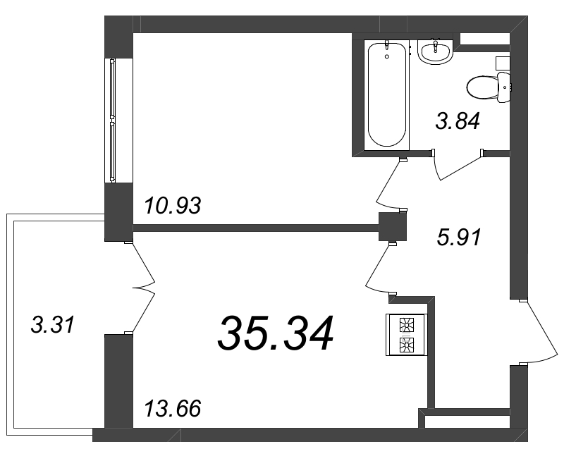 1-комнатная квартира  №145 в Neva Residence: 35.3 м², этаж 8 - купить в Санкт-Петербурге