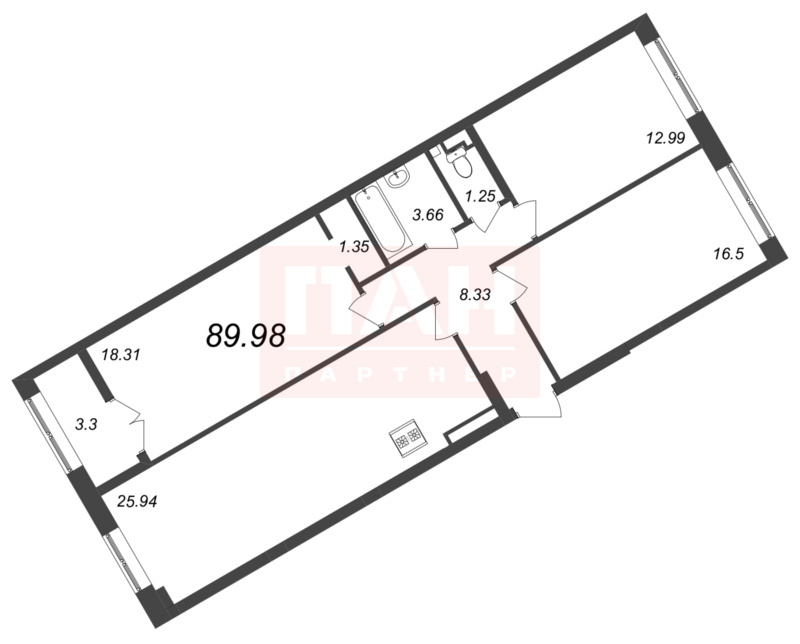 3-комнатная квартира  №232 в Neva Residence: 89.98 м², этаж 6 - купить в Санкт-Петербурге