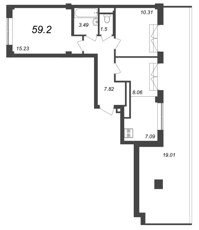 2-комнатная квартира  №144 в Neva Residence: 59.2 м², этаж 8 - купить в Санкт-Петербурге