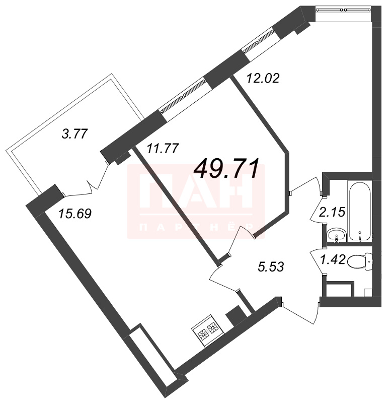 2-комнатная квартира  №67 в Neva Residence: 49.9 м², этаж 8 - купить в Санкт-Петербурге