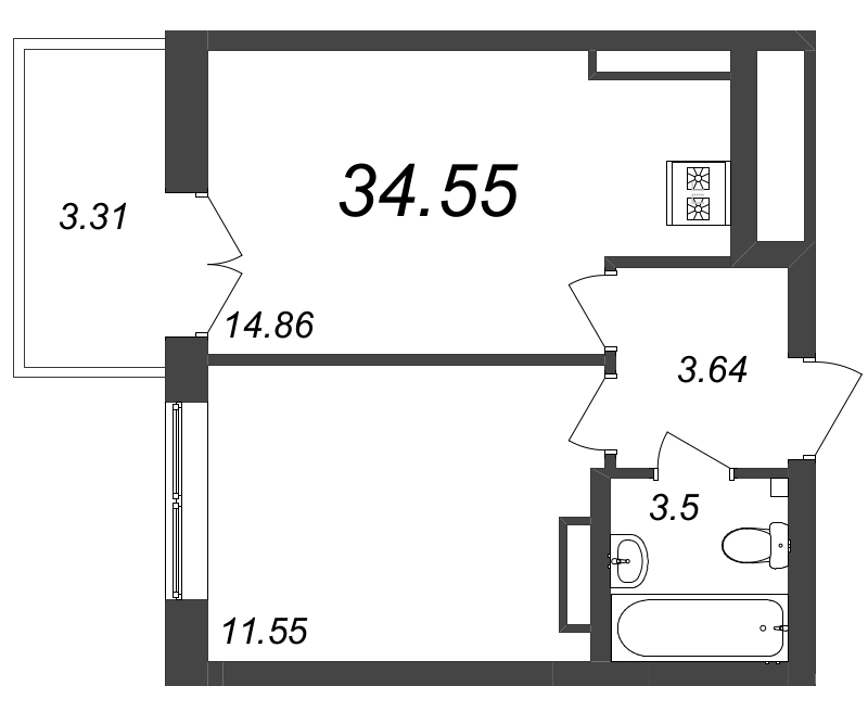1-комнатная квартира  №135 в Маленькая Франция: 34.55 м², этаж 7 - купить в Санкт-Петербурге
