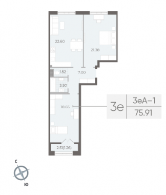 2-комнатная квартира №17А в: NEVA RESIDENCE: 75.91 м²; этаж: 5 - купить в Санкт-Петербурге