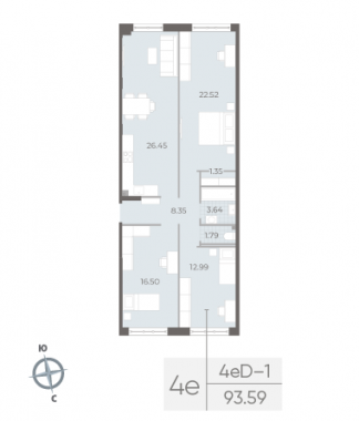 3-комнатная квартира  №212 в Neva Residence: 93.59 м², этаж 2 - купить в Санкт-Петербурге