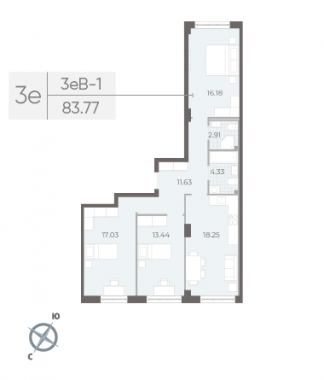 3-комнатная квартира  №245 в Neva Residence: 83.77 м², этаж 1 - купить в Санкт-Петербурге