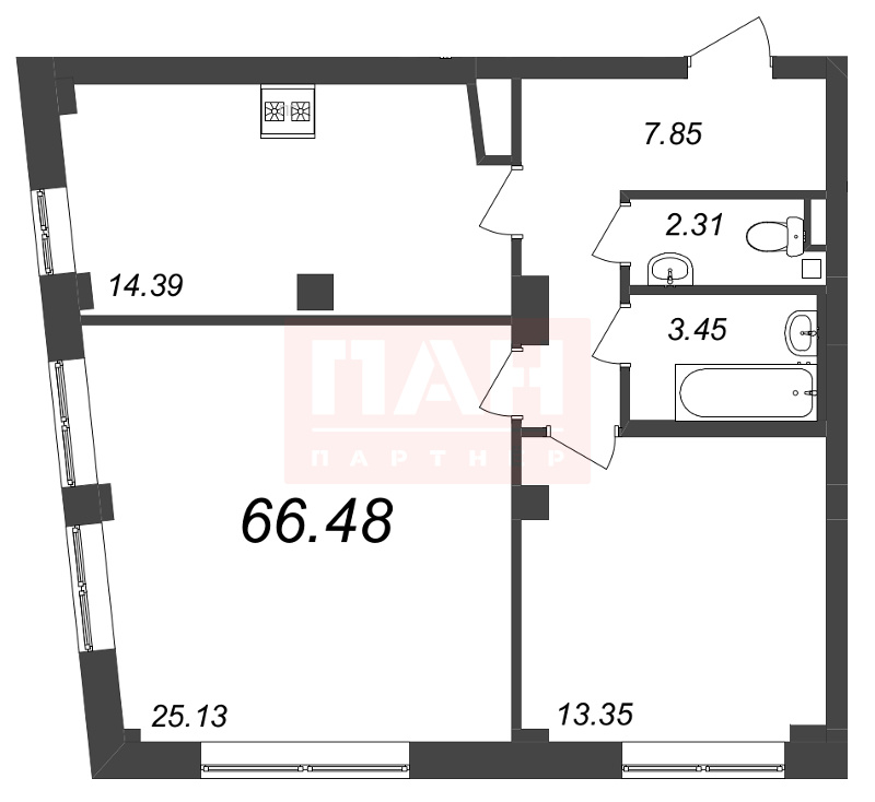 2-комнатная квартира  №184 в Neva Residence: 66.48 м², этаж 4 - купить в Санкт-Петербурге