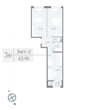 2-комнатная квартира  №84 в Neva Residence: 63.95 м², этаж 8 - купить в Санкт-Петербурге