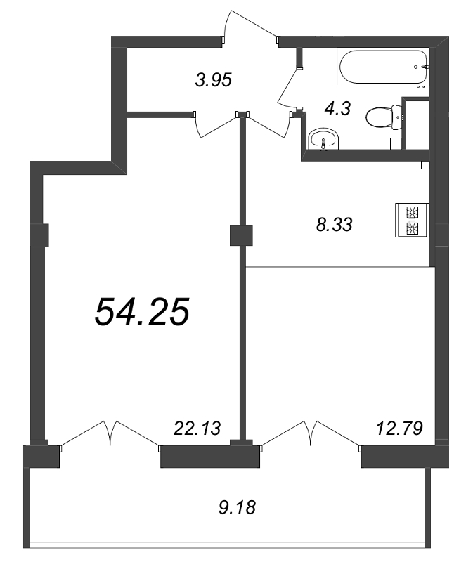 1-комнатная квартира  №41 в Alter: 54.25 м², этаж 8 - купить в Санкт-Петербурге