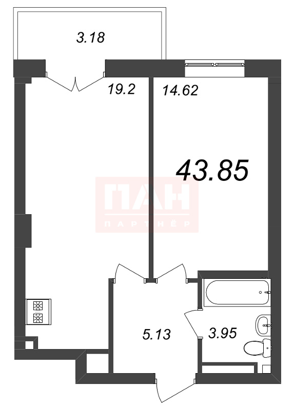 1-комнатная квартира  №47 в Neva Residence: 44 м², этаж 6 - купить в Санкт-Петербурге