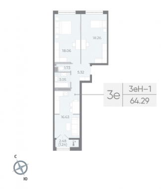 2-комнатная квартира  №40 в Neva Residence: 64.29 м², этаж 8 - купить в Санкт-Петербурге