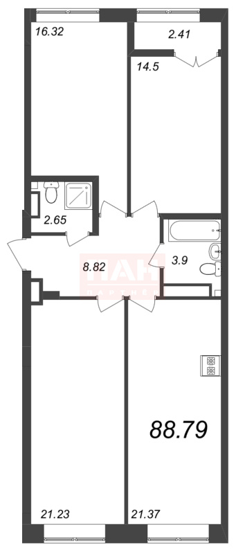 3-комнатная квартира  №264 в Neva Residence: 90 м², этаж 5 - купить в Санкт-Петербурге
