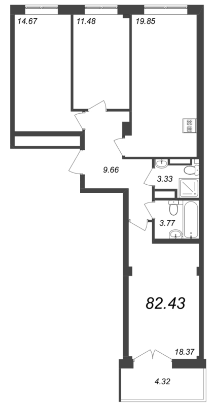 3-комнатная квартира, 82.43 м²; этаж: 7 - купить в Санкт-Петербурге