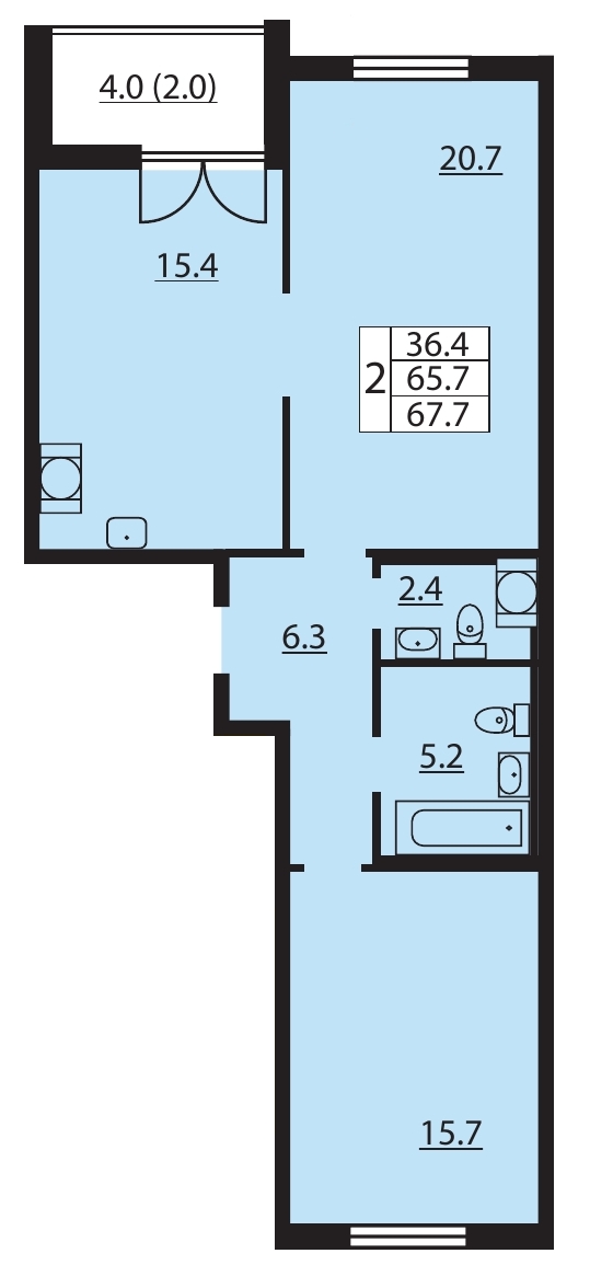 2-комнатная квартира  №195 в Цивилизация на Неве: 67.6 м², этаж 6 - купить в Санкт-Петербурге
