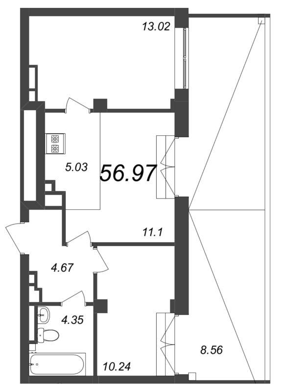 2-комнатная квартира  №139 в Alter: 56.97 м², этаж 7 - купить в Санкт-Петербурге