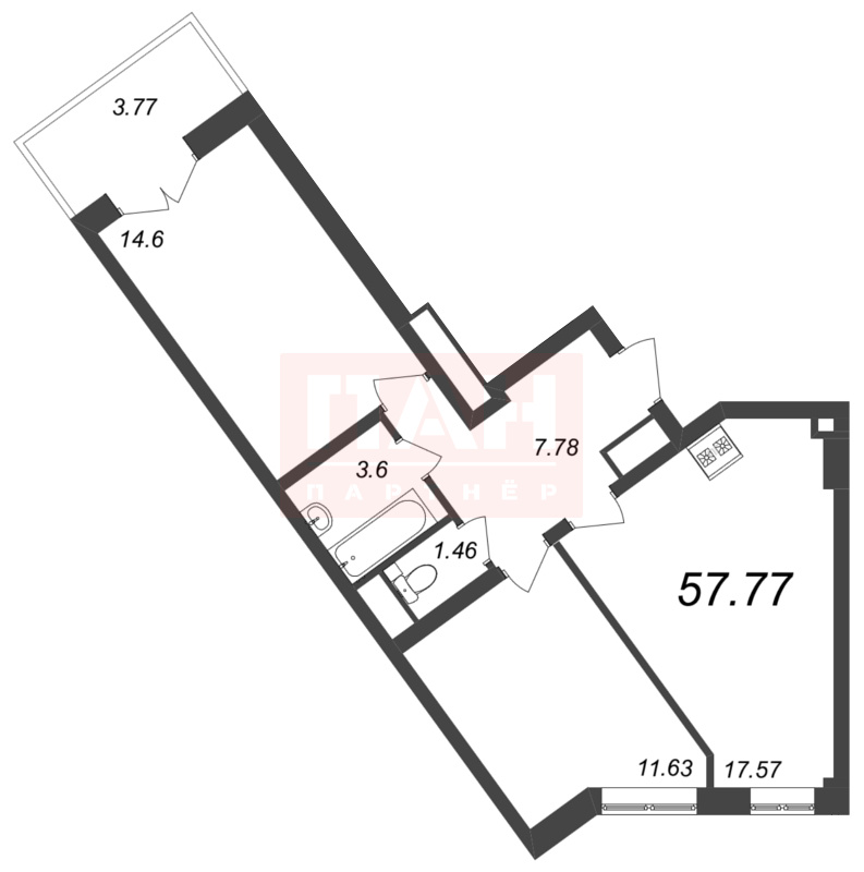 2-комнатная квартира  №68 в Neva Residence: 57.9 м², этаж 8 - купить в Санкт-Петербурге