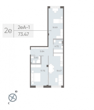2-комнатная квартира №17А в: NEVA RESIDENCE: 73.47 м²; этаж: 2 - купить в Санкт-Петербурге