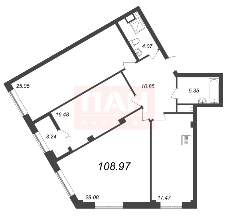 3-комнатная квартира  №229 в Neva Residence: 108.97 м², этаж 5 - купить в Санкт-Петербурге
