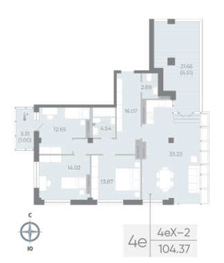 3-комнатная квартира  №143 в Neva Residence: 104.37 м², этаж 8 - купить в Санкт-Петербурге