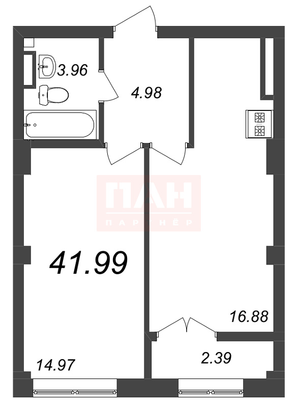1-комнатная квартира  №192 в Neva Residence: 41.99 м², этаж 5 - купить в Санкт-Петербурге