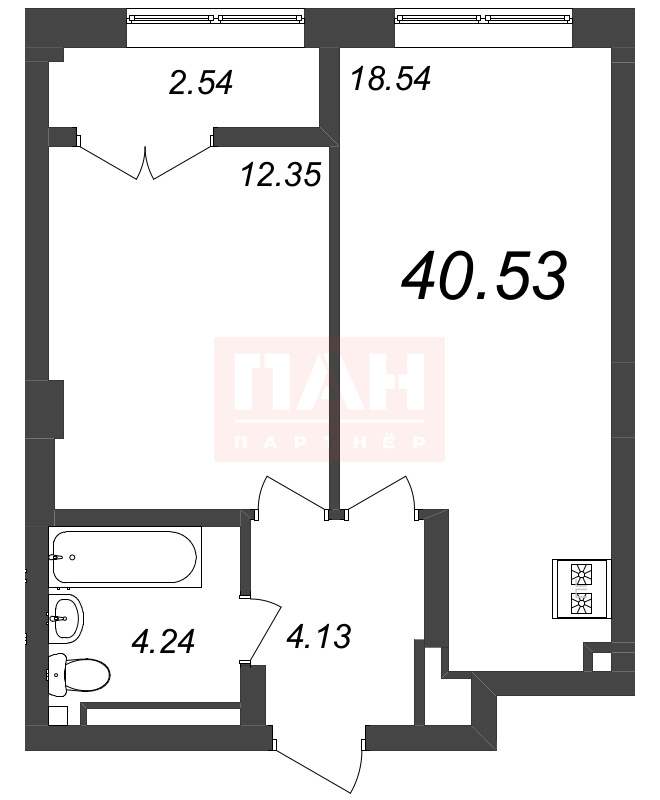 1-комнатная квартира  №66 в Neva Residence: 40.53 м², этаж 8 - купить в Санкт-Петербурге
