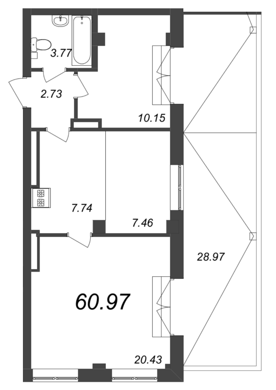 2-комнатная квартира  №138 в Neva Residence: 60.97 м², этаж 7 - купить в Санкт-Петербурге