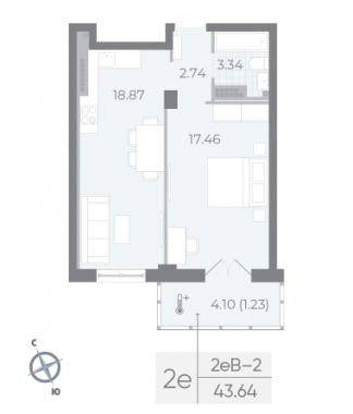 1-комнатная квартира  №37 в Neva Residence: 43.64 м², этаж 7 - купить в Санкт-Петербурге