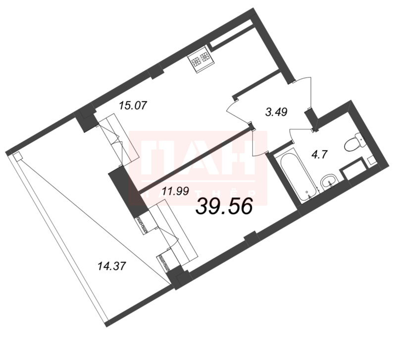 1-комнатная квартира  №238 в Neva Residence: 39.56 м², этаж 7 - купить в Санкт-Петербурге