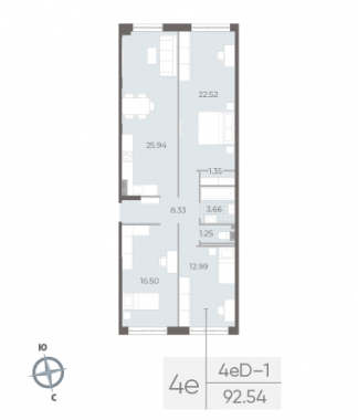 3-комнатная квартира №17А в: NEVA RESIDENCE: 92.54 м²; этаж: 3 - купить в Санкт-Петербурге