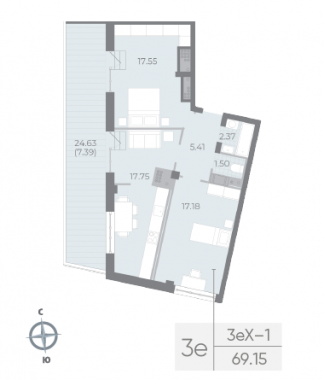 2-комнатная квартира  №127 в Neva Residence: 69.15 м², этаж 8 - купить в Санкт-Петербурге