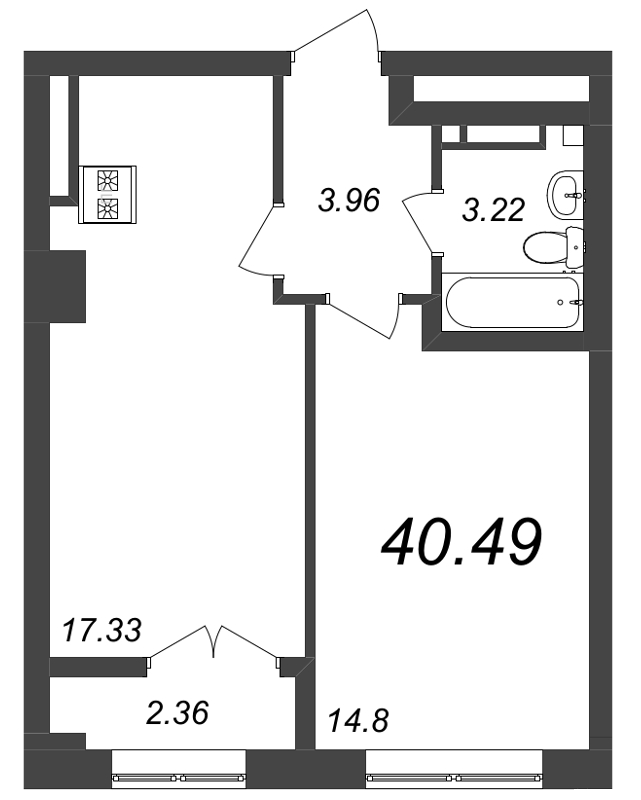 1-комнатная квартира  №72 в Большой, 67: 40.49 м², этаж 6 - купить в Санкт-Петербурге