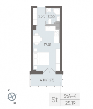 1-комнатная квартира №17А в: NEVA RESIDENCE: 25.19 м²; этаж: 5 - купить в Санкт-Петербурге