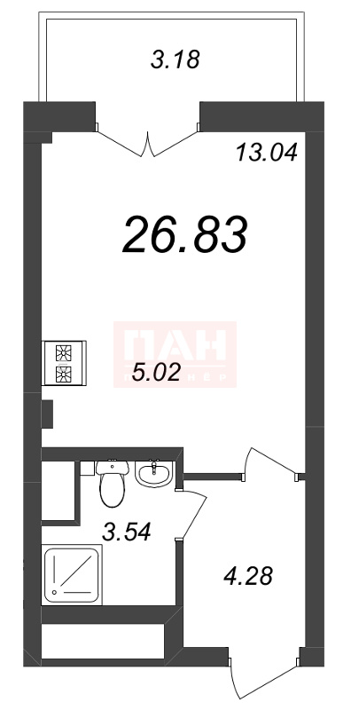 1-комнатная квартира  №64 в Neva Residence: 27.3 м², этаж 8 - купить в Санкт-Петербурге
