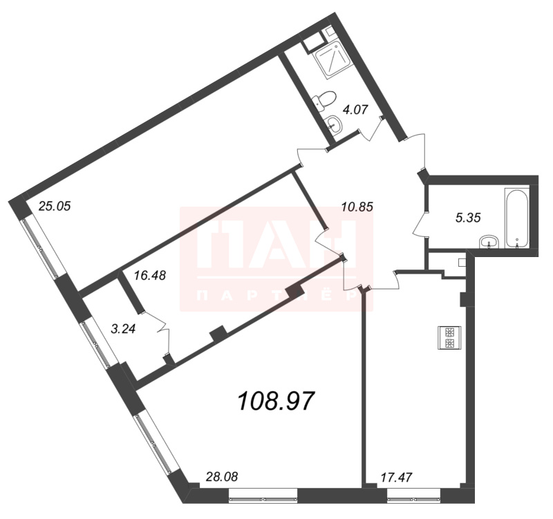 3-комнатная квартира  №234 в Neva Residence: 108.97 м², этаж 6 - купить в Санкт-Петербурге