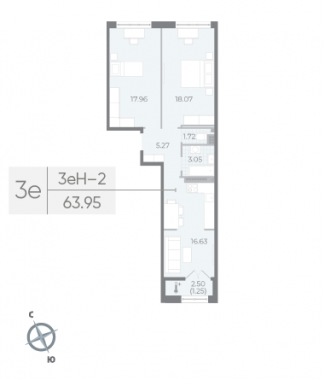2-комнатная квартира  №79 в Neva Residence: 63.95 м², этаж 7 - купить в Санкт-Петербурге