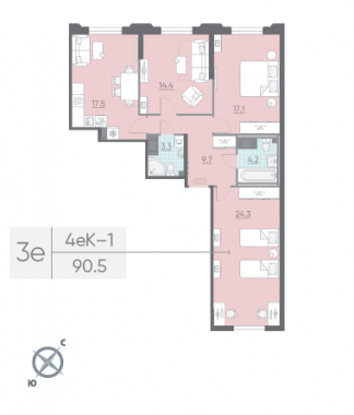 3-комнатная квартира  №311 в Цивилизация на Неве: 90.5 м², этаж 3 - купить в Санкт-Петербурге