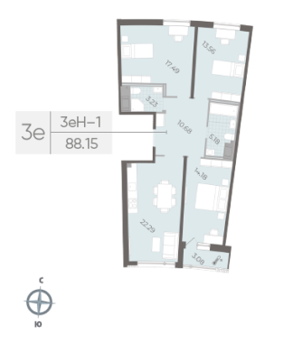 3-комнатная квартира  №197 в Морская набережная.SeaView II очередь: 88.15 м², этаж 13 - купить в Санкт-Петербурге