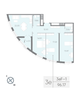 3-комнатная квартира  №45 в Морская набережная.SeaView II очередь: 96.17 м², этаж 7 - купить в Санкт-Петербурге