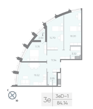 3-комнатная квартира  №92 в Морская набережная.SeaView II очередь: 84.14 м², этаж 13 - купить в Санкт-Петербурге