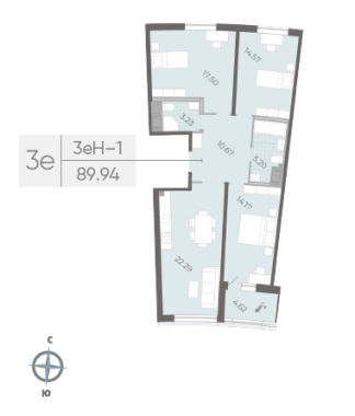 3-комнатная квартира  №157 в Морская набережная.SeaView II очередь: 89.94 м², этаж 3 - купить в Санкт-Петербурге
