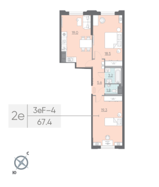 2-комнатная квартира  №235 в Цивилизация на Неве: 67.4 м², этаж 3 - купить в Санкт-Петербурге