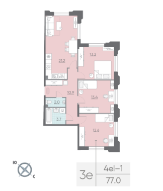 3-комнатная квартира  №479 в Миръ: 107 м², этаж 2 - купить в Санкт-Петербурге