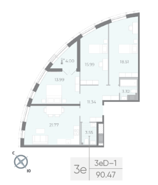 3-комнатная квартира  №76 в Морская набережная.SeaView II очередь: 90.47 м², этаж 11 - купить в Санкт-Петербурге