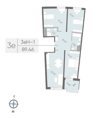 3-комнатная квартира  №181 в Морская набережная.SeaView II очередь: 89.46 м², этаж 9 - купить в Санкт-Петербурге